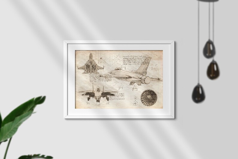 Military Jet Illustration Sketch | Digital Wall Art | Plane Drawing | Airplane Illustration | Aviation | 8x12in, 12x18in JPG