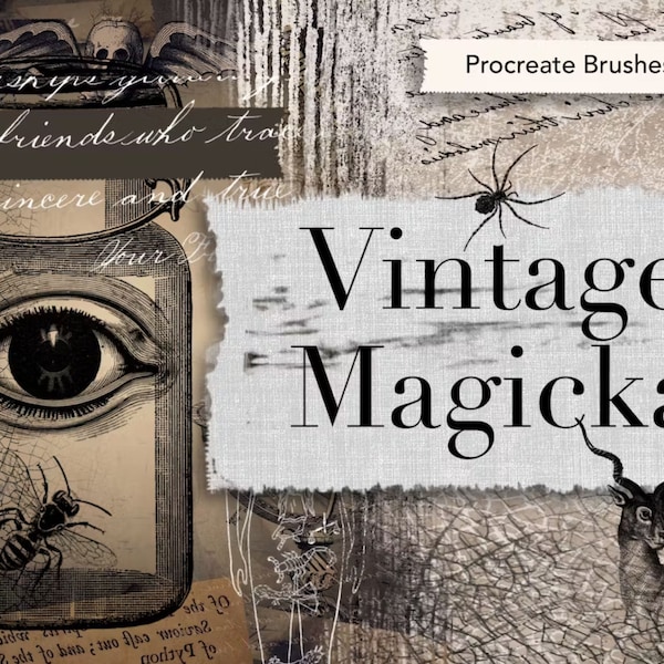 Vintage Steampunk Horror Gothic Procreate Brushes | Magicka | Calligraphy Scripts | 32 Vintage Stamp Illustrations | Grunge and Ink Brushes