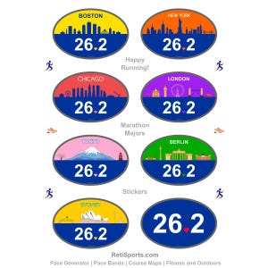 Hoja de pegatinas de las principales maratones: Boston, Nueva York, Chicago y más. Pegatinas vibrantes y duraderas para corredores de 26.2 millas.