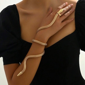 Snake Shape Wrap Around Finger Hand Chain Bracelet, Minimalist Arm Cuff, Gold Arm Band, Gift