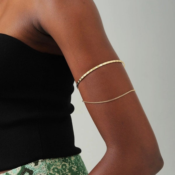 Manchette minimaliste or/argent, manchette supérieure, bracelet de bras, bijoux de bras