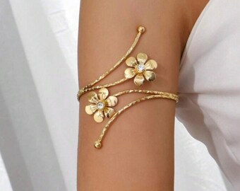 Flower Arm Cuff, Minimalist Arm Cuff,Gold Arm Band,Upper Arm Band,Adjustable Arm Bracelet,Arm Jewelry Women,Upper Arm Cuff,Arm cuff Bracelet