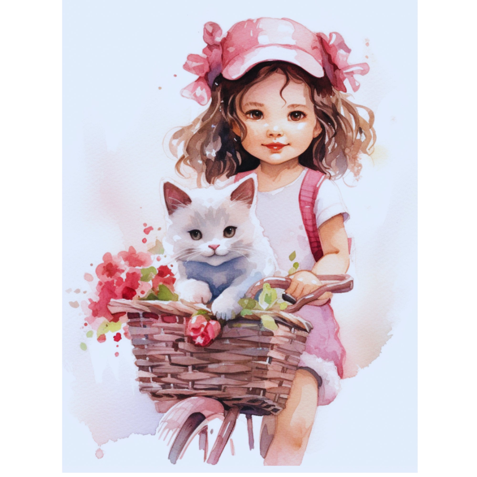 バイクに乗る女の子パネル生地　ハンドメイド Girl on Bike - Fabric Panel Square ~4,5, 6, 8, 10, 12, 14 Inch