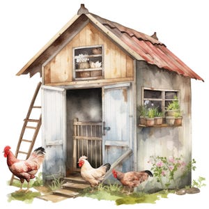 Chickens House - Fabric Panel Square ~4"x4",5x5, 6x6, 8x8, 10x10, 12x12, 14x14 inch fabric panel for sewing projects