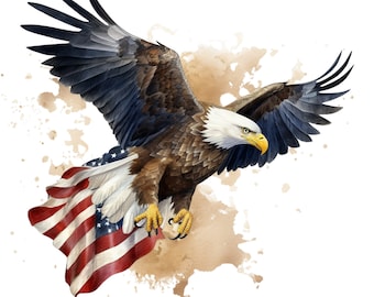 Flying Bald Eagle With American Flag  Fabric Panel Square ~4&quot;x4&quot;,5x5, 6x6, 8x8, 10x10, 12x12, 14x14 inch fabric panel for sewing projects