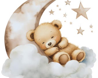 Sleeping Bear - Fabric Panel Square ~ 4,5,6, 8, 10, 12, 14, inch fabric panel for sewing projects