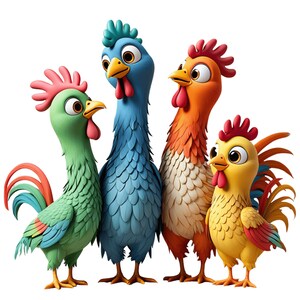 Cool Chickens - Fabric Panel Square ~4"x4",5x5, 6x6, 8x8, 10x10, 12x12, 14x14 inch fabric panel for sewing projects