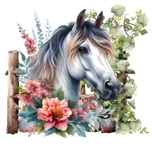 Horse & Vines - Fabric Panel Square ~4,5, 6, 8, 10, 12, 14 inch for sewing projects