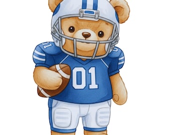 Bear Football - Fabric Panel Square ~4"x4",5x5,6x6,8x8,10x10,12x12,14x14 inch for sewing projects