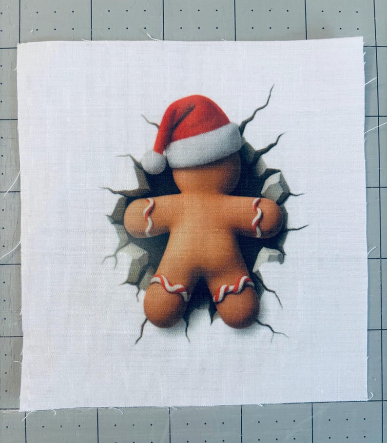 Gingerbread Man Back Side- Fabric Panel Square ~4"x4",5x5,6x6,8x8,10x10, 12x12,14x14 for sewing projects image 3
