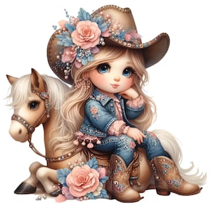 Cowgirl On Brown Horse - Fabric Panel Square ~4&quot;x4&quot;,5x5, 6x6, 8x8, 10x10, 12x12, 14x14 inch fabric panel for sewing projects