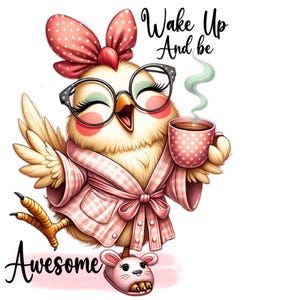 Chick Wake Up - Fabric Panel Square ~4"x4",5x5, 6x6, 8x8, 10x10, 12x12, 14x14 inch fabric panel for sewing projects