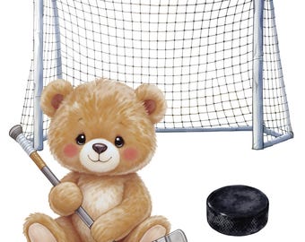 Teddy Hockey - Fabric Panel Square ~4"x4",5x5, 6x6, 8x8, 10x10, 12x12, 14x14 inch fabric panel for sewing projects
