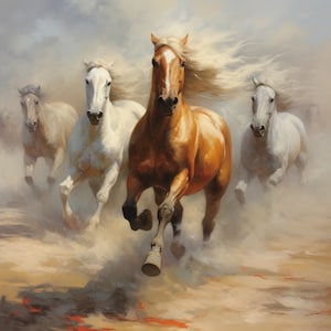 Running Horses Fabric Panel Square ~ 4,5,6, 8, 10,12,14, inch fabric panel for sewing projects
