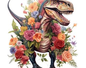 Dinosaur Floral -Fabric Panel ~ 4,5,6, 8, 10, 12, 14, inch fabric panel for sewing projects