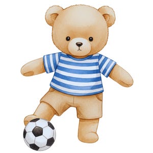 Bear Soccer- Fabric Panel Square ~4"x4",5x5,6x6,8x8,10x10,12x12,14x14 inch for sewing projects