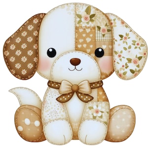 Patchwork Dog -Fabric Panel Square ~4"x4",5x5, 6x6, 8x8, 10x10, 12x12, 14x14 for sewing projects