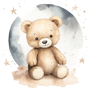 Bear & Stars- Fabric Panel Square ~ 4,5,6, 8, 10, 12, 14, inch -for sewing projects