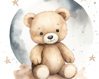 Bear & Stars- Fabric Panel Square ~ 4,5,6, 8, 10, 12, 14, inch -for sewing projects