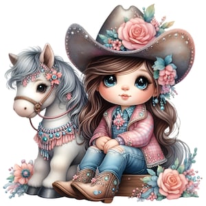 Cowgirl Brown Hair & Horse - Fabric Panel Square ~4&quot;x4&quot;,5x5, 6x6, 8x8, 10x10, 12x12, 14x14 inch fabric panel for sewing projects