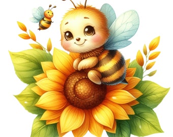 Bee 1 Sunflower- Fabric Panel ~ 4,5,6, 8, 10, 12, 14, inch fabric panel for sewing projects