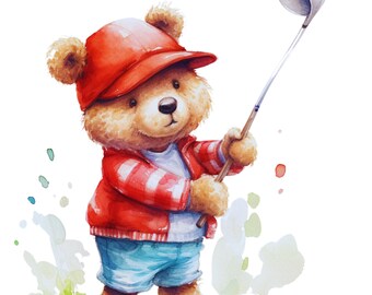 Golfing Red Hat- Fabric Panel Square ~4"x4,5x5, 6x6, 8x8, 10x10, 12x12,14x14,for sewing projects