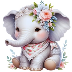 Elephant Sitting- Fabric Panel ~ 4,5,6, 8, 10, 12, 14 inch for sewing projects