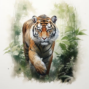 Tiger In The Woods Fabric Panel Square ~ 4,5,6, 8, 10, 12,14,  inch fabric panel for sewing projects