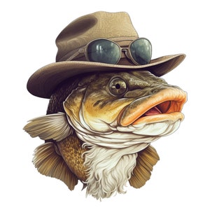 Fish With Hat And Glasses -Fabric Panel Square ~4,5, 6, 8, 10, 12, 14 inch  for sewing projects