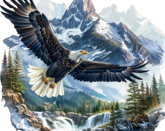 Eagle In Flight - Fabric Panel Square ~4&quot;x4&quot;, 5x5, 6x6, 8x8, 10x10, 12x12, 14x14, inch for sewing projects