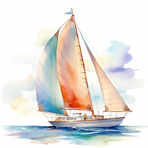 Sailboat Fabric Panel Square ~ 4,5,6, 8, 10, 12,14,  inch fabric panel for sewing projects