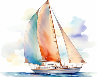 Sailboat Fabric Panel Square ~ 4,5,6, 8, 10, 12,14,  inch fabric panel for sewing projects