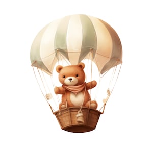 Bear In A Hot Air Balloon -Fabric Panel Square ~ 4,5,6, 8, 10, 12, 14,  inch fabric panel for sewing projects