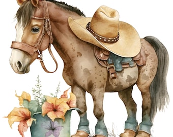 Western Horse - Fabric Panel Square ~ 4,5,6, 8, 10, 12, 14 inch for sewing projects