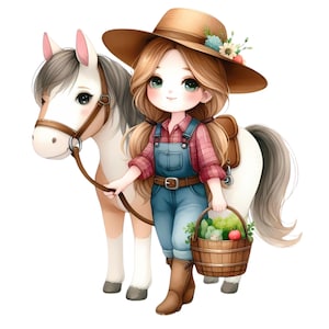 Girl With Horse -Fabric Panel Square ~4,5, 6, 8, 10, 12, 14, inch fabric panel for sewing projects