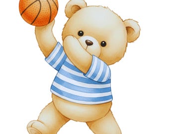 Bear Basketball - Fabric Panel Square ~4"x4",5x5,6x6,8x8,10x10,12x12,14x14 inch for sewing projects