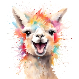 Llama Watercolor- Fabric Panel Square~ 4"x4",5x5,6x6, 8x8, 10x10, 12x12, 14x14,for sewing projects