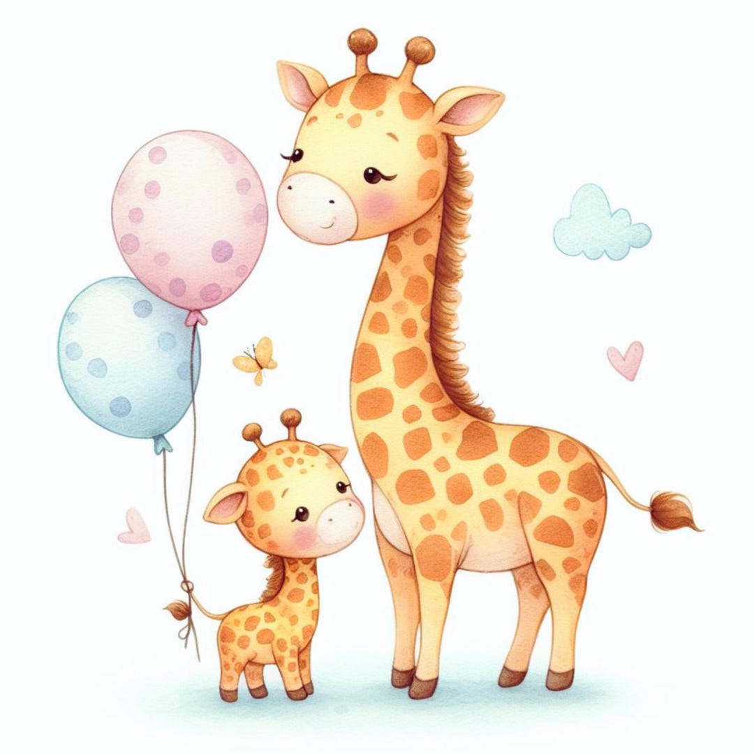 2 Giraffes With Balloon's -fabric Panel Square ~4,5, 6, 8, 10, 12, 14 ...