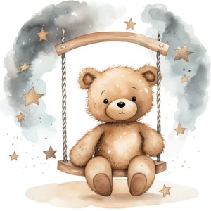 Bear Swing- Fabric Panel Square ~ 4,5,6, 8, 10, 12, 14, inch for sewing projects