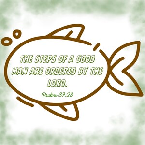 Fish Bible Psalms 37:23 -Fabric Panel Square ~4"x4",5x5, 6x6, 8x8, 10x10, 12x12, 14x14 for sewing projects