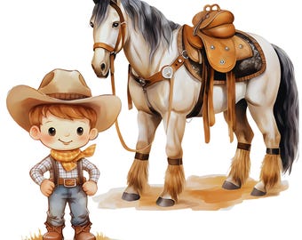 Western Boy Horse- Fabric Panel ~4"x4",5x5,6x6, 8x8, 10x10, 12x12, 14x14 for sewing projects