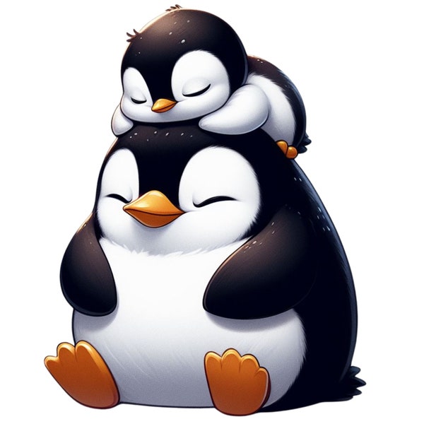 Two Penguins -Fabric Panel Square ~4"x4",5x5, 6x6, 8x8,10x10,12x12,14x14 for sewing projects