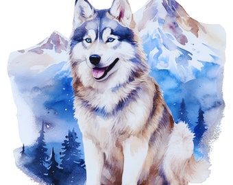 Husky Dog - Fabric Panel Square ~4,5, 6, 8, 10, 12, 14 inch  for sewing projects