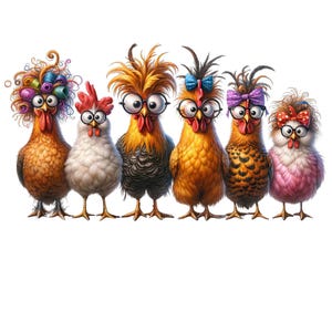 Chickens With Glasses - Fabric Panel Square ~ 4"x4",5x5,6x6, 8x8, 10x10, 12x12, 14x14 inch fabric panel for sewing projects