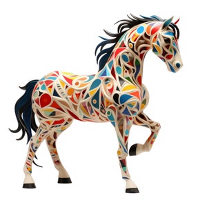 Glass Stained Horse Fabric Panel ~ 4,5,6, 8, 10, 12, 14, inch fabric panel for sewing projects