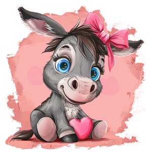 Cute Donkey- Fabric Panel Square ~ 4,5,6, 8, 10, 12, 14, inch fabric panel for sewing projects
