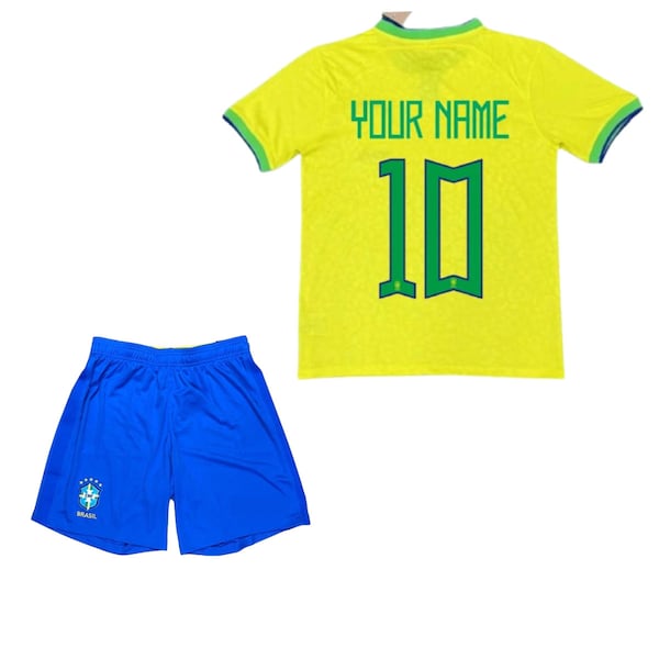 Cadeau surprise pour vos enfants Ensemble de maillots personnalisés avec nom et numéro de football du Brésil | Brésil Football Uniforme Garçons Filles Jeunes Pele Neymar