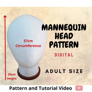 Mannequin Head Pattern Digital - Fully Pinnable - Pattern and Tutorial Video - pdf download - Easy to make - DIY