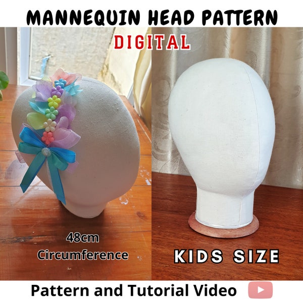 Kids Size - Mannequin Head Pattern Digital - Fully Pinnable - Video Tutorial on YT - pdf download - Easy to make - DIY