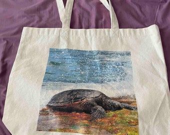 Canvas tote with Hawaii Honu Turtle image